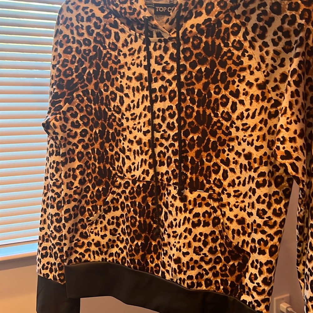 Leopard hoodie with pleather cuffs and bottom